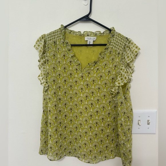 Rachel Zoe Tops - Rachel Zoe Green Smocked Flutter Sleeve Blouse